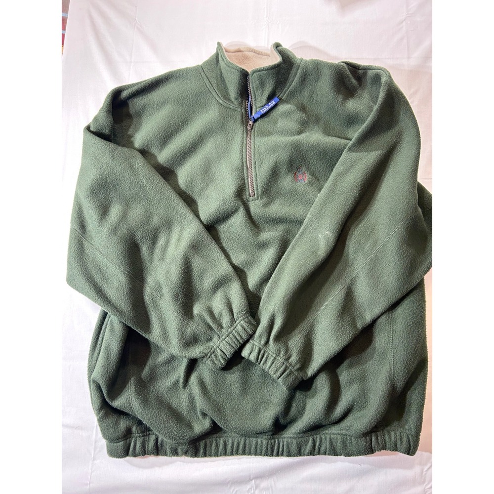 Bugle Boy Company Mens XXL Green Quarter Zip Fleece Pullover Crest Logo Vintage